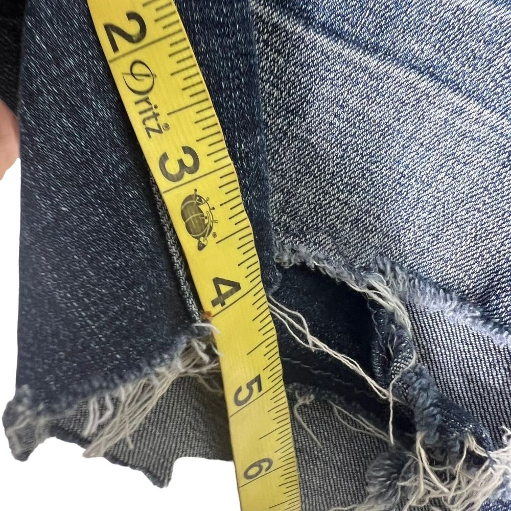 American Eagle Dark Wash Distressed Mid Rise Jegging Super Stretch Cut Off Short - Picture 5 of 7